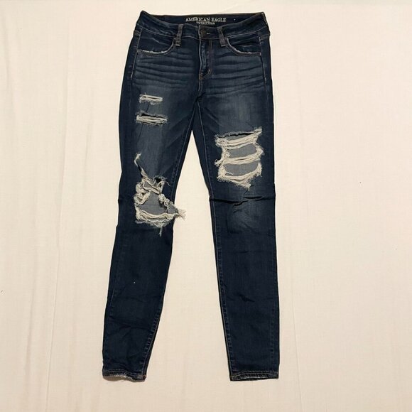 American Eagle Super Stretch Denim Jeans Size 4 Distressed - Picture 2 of 14